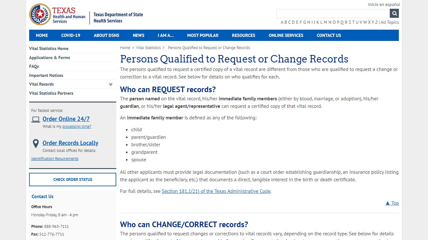 Persons Qualified to Request or Change Records - Texas